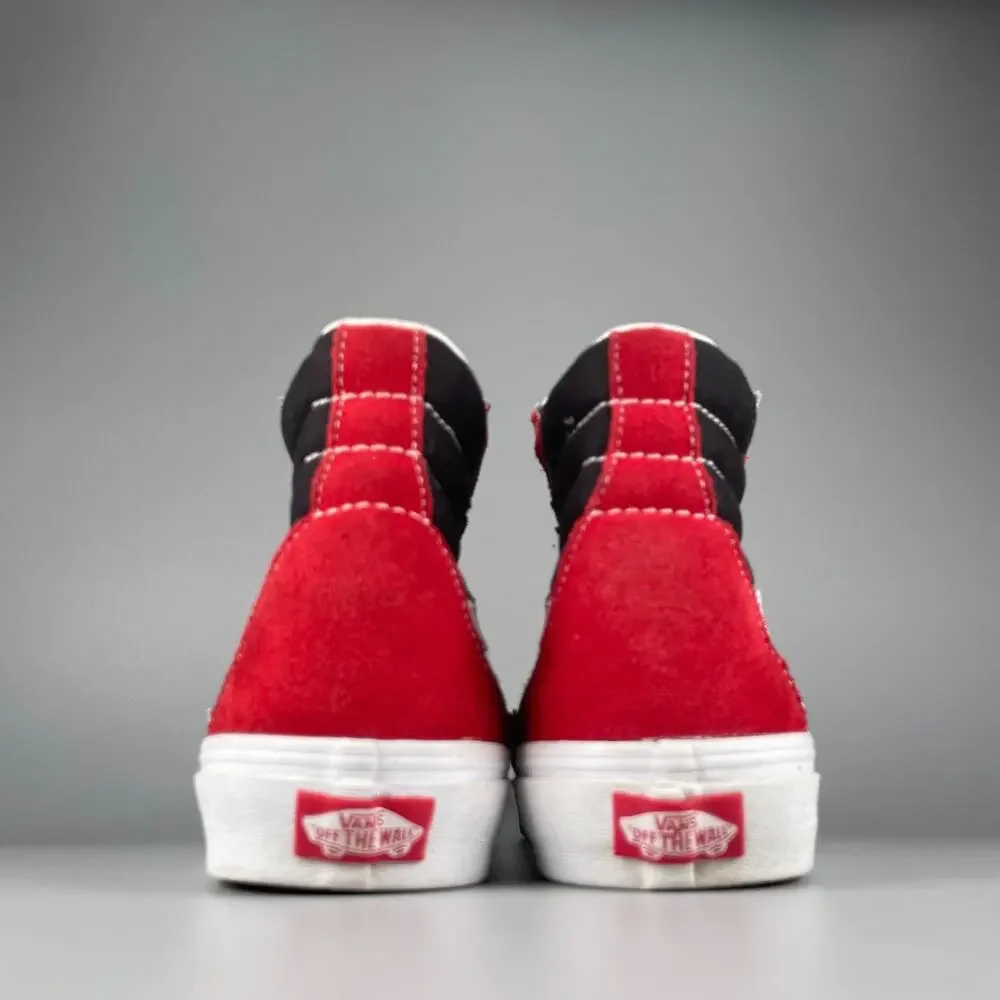 Men's 8.5 Womens 10 Vans Sk8 Hi Red White Lightning Bolt Skate Sneaker Shoe EUC